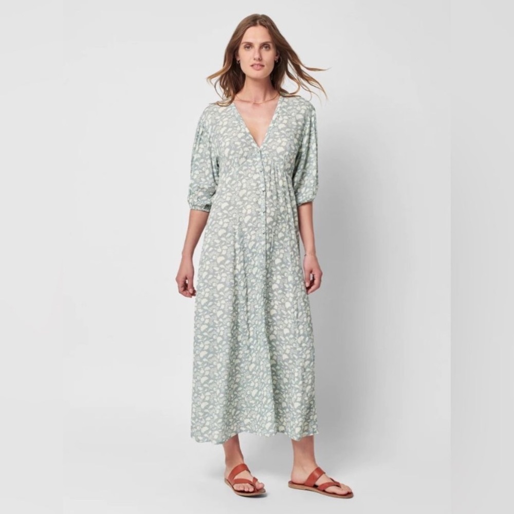Faherty Havana Button Front V-Neck Smoke Echo Floral Midi Dress Size XS NWT